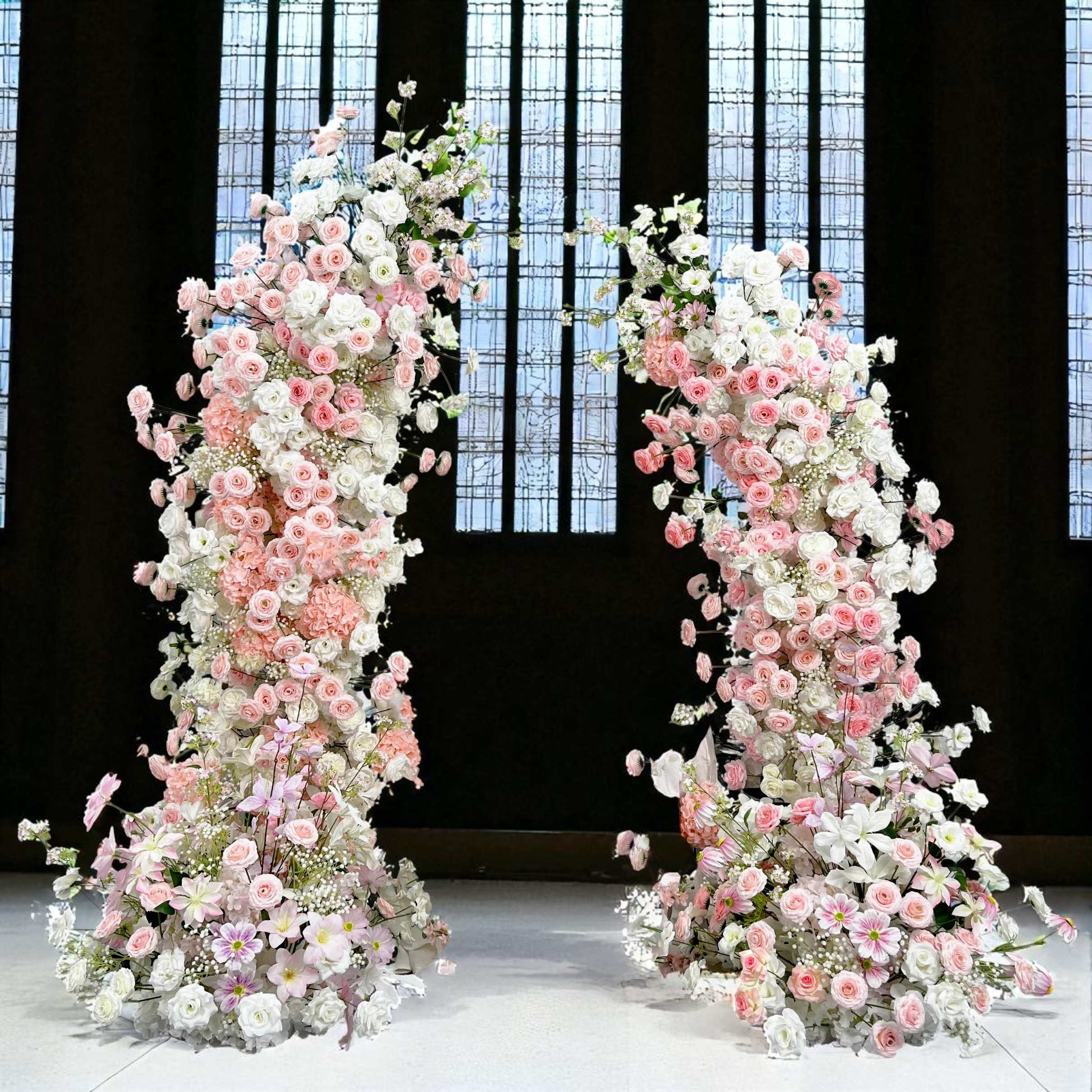 B1G1 sale- 2026 White&Pink Flower Pillars Arch with Frame #RTP096