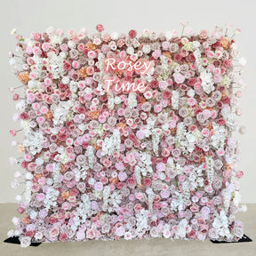 Roseytime 5D Pink Flower Wall Roll Up Fabric Back #RTW004