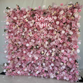 Roseytime 5D Pink Flower Wall Roll Up Fabric Back #RTW047