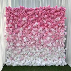 Roseytime 3D White and Pink Gradient Rose Flower Wall Fabric Back #RTW149