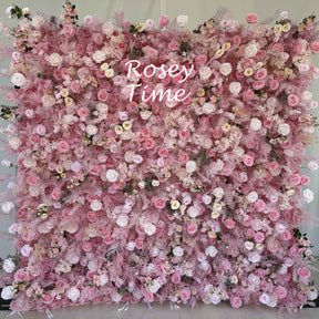 Roseytime 5D Pink Flower Wall Roll Up Fabric Back #RTW047