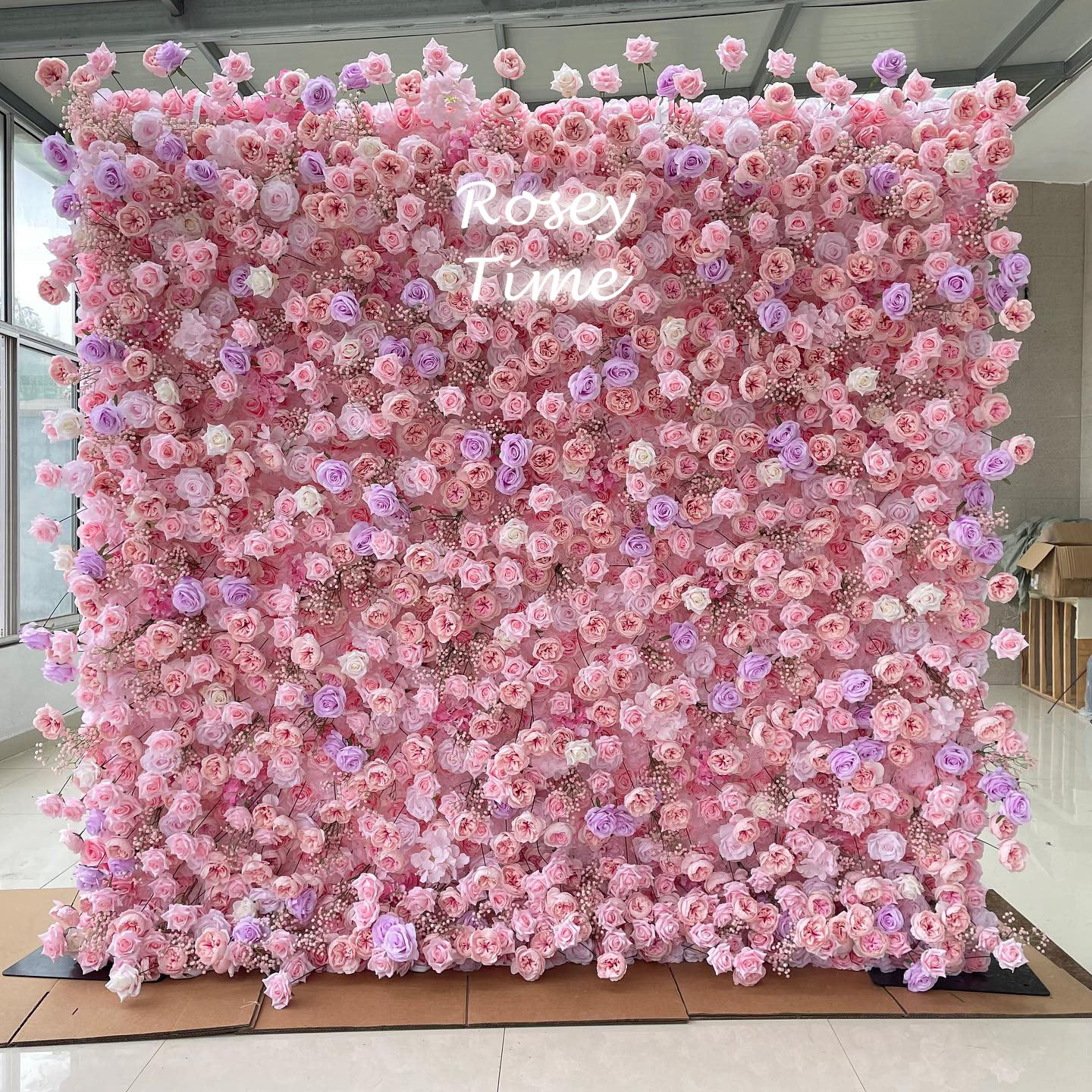 Roseytime 5D Pink Artificial Flower Wall Roll Up Fabric Back #RTW098