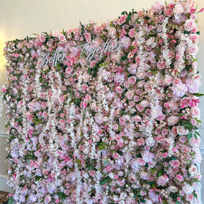 Roseytime 5D Pink Flower Wall Roll Up Fabric Back #RTW273