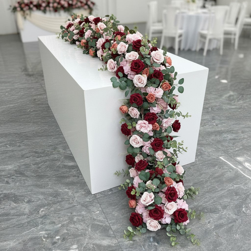 Roseytime Red&Pink Flower Runner Table Flower Decor#RTR094