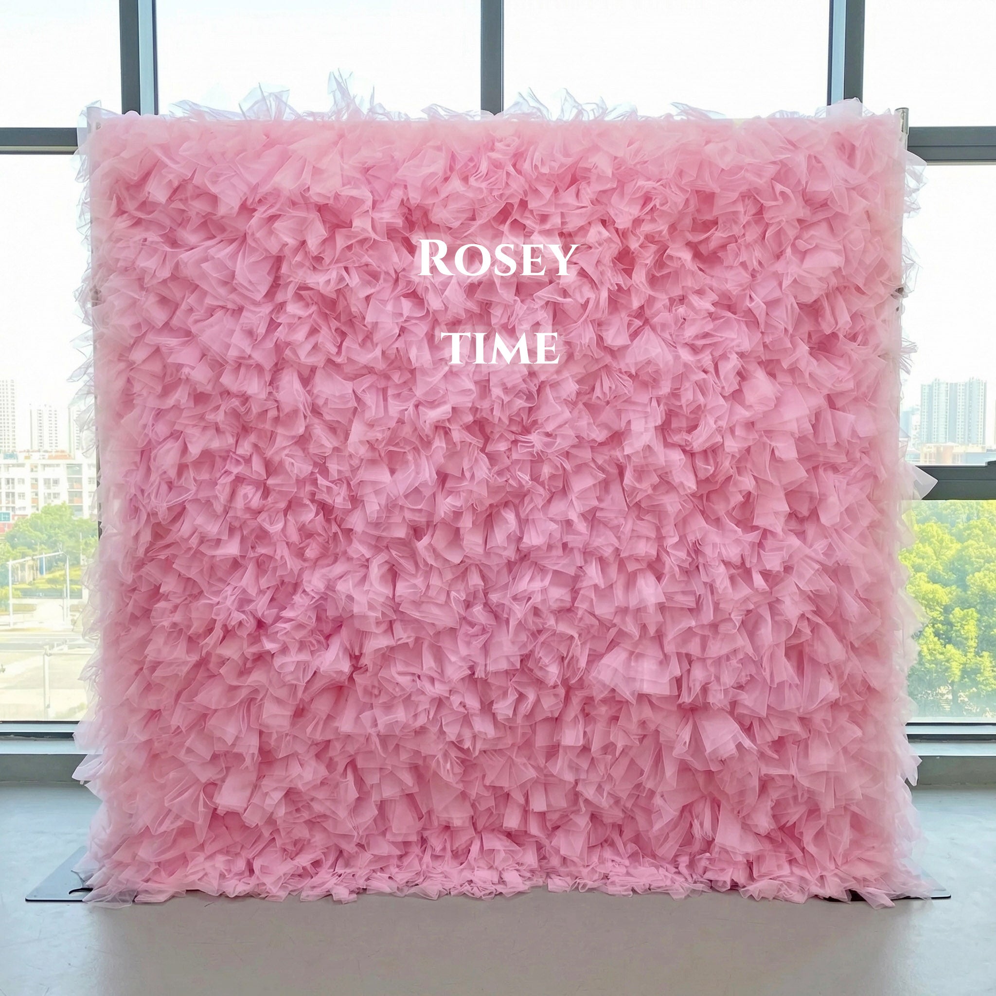 Roseytime Pink Tulle Wall Roll Up Fabric Back #RTW381