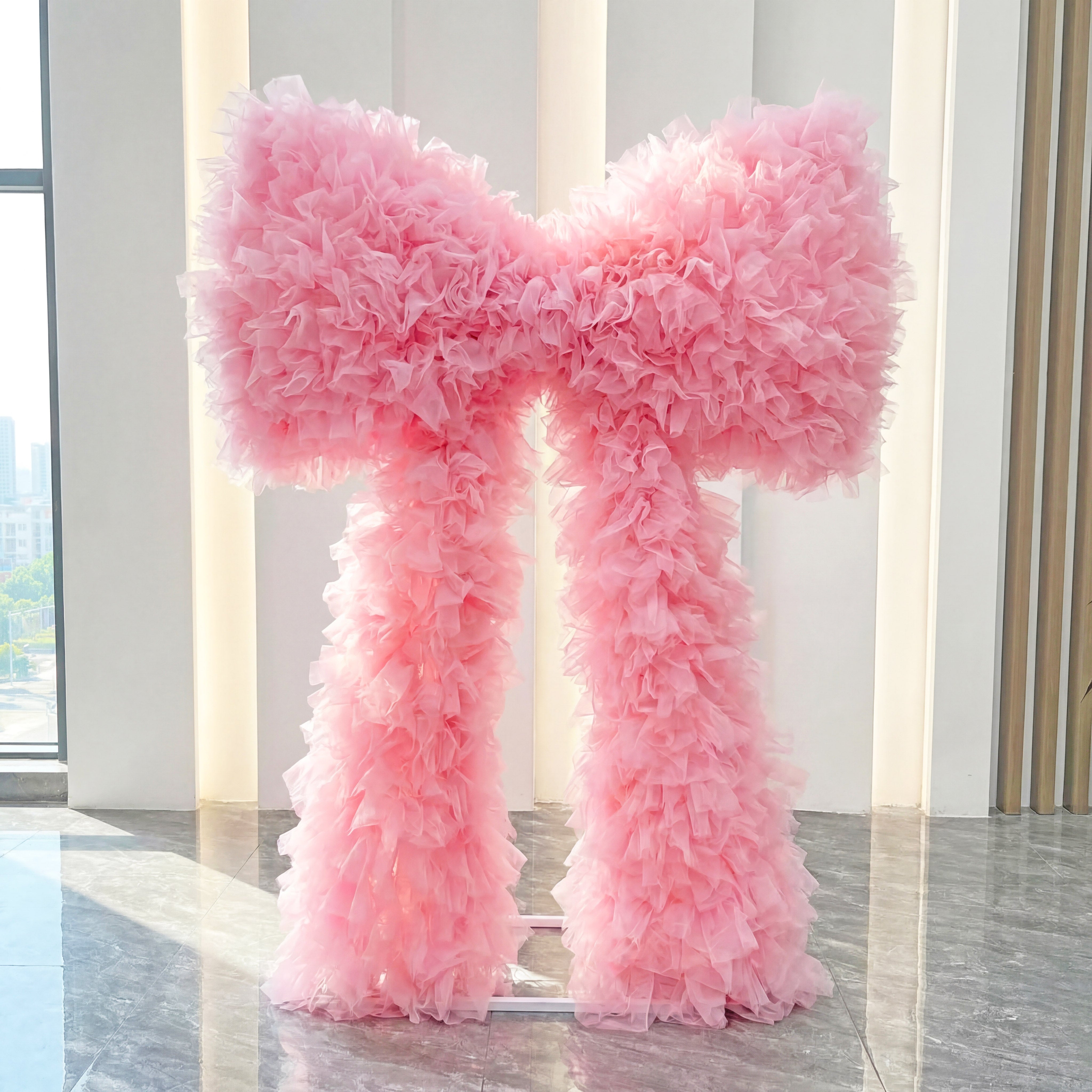 Roseytime Pink Tulle Bow Backdrop Wall Roll Up Fabric Back #RTW401