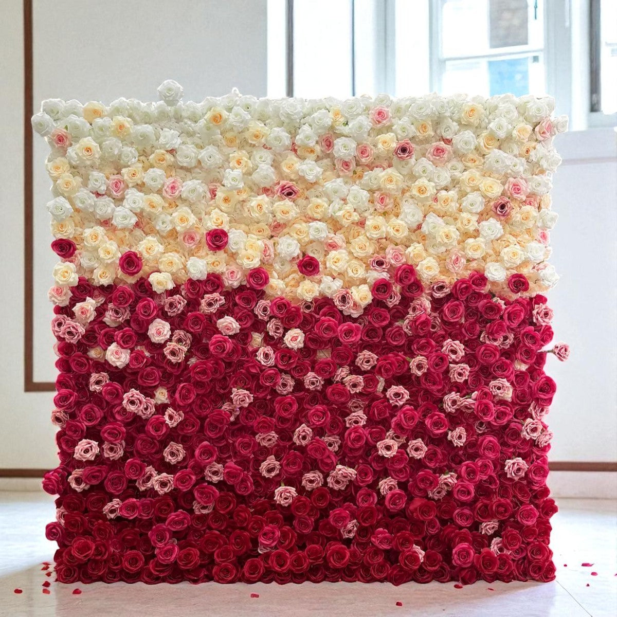 Roseytime 5D Hot Pink Gradient Flower Wall Roll Up Fabric Back #RTW358