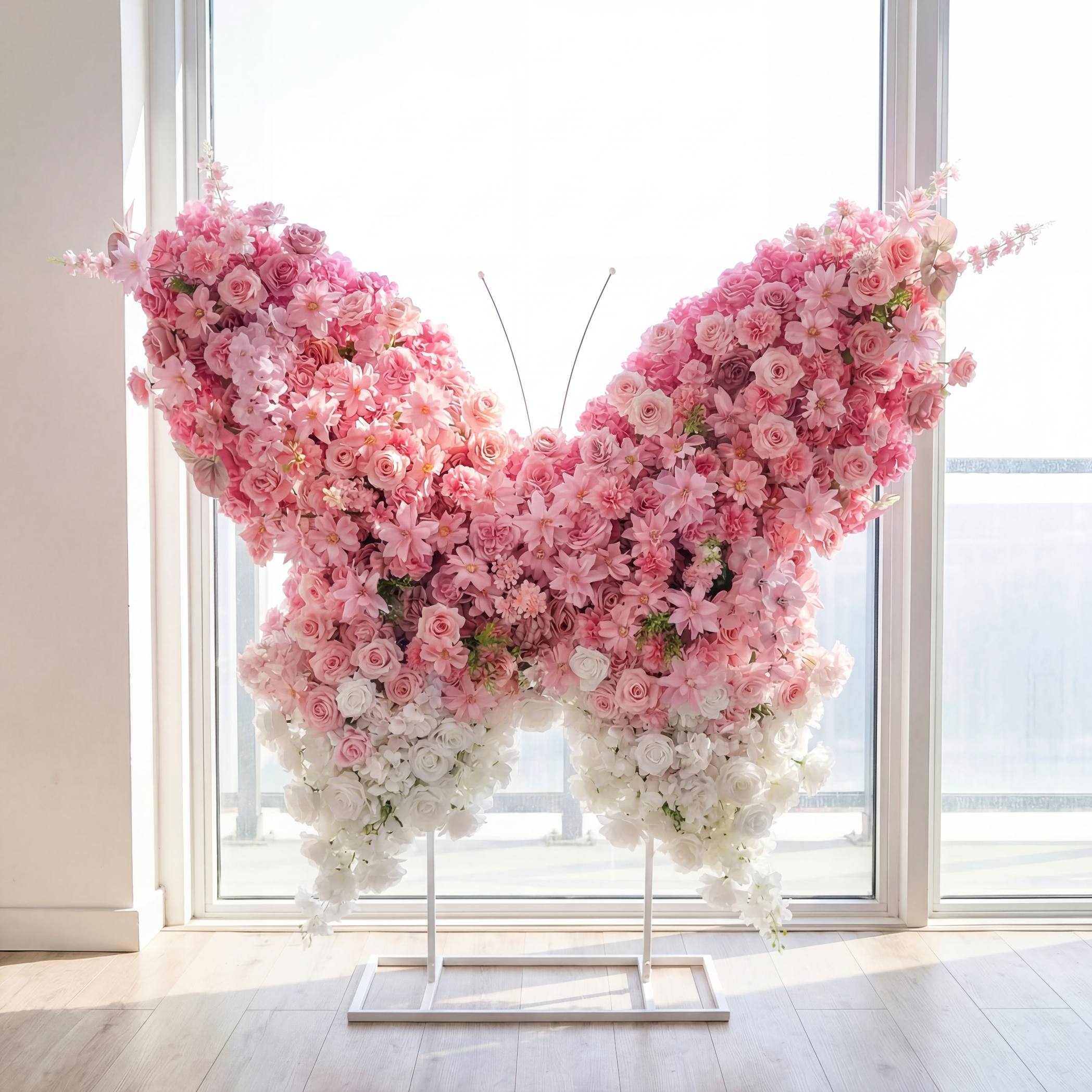 Roseytime Pink&White Butterfly Flower Wall Roll Up Fabric Back #RTW410