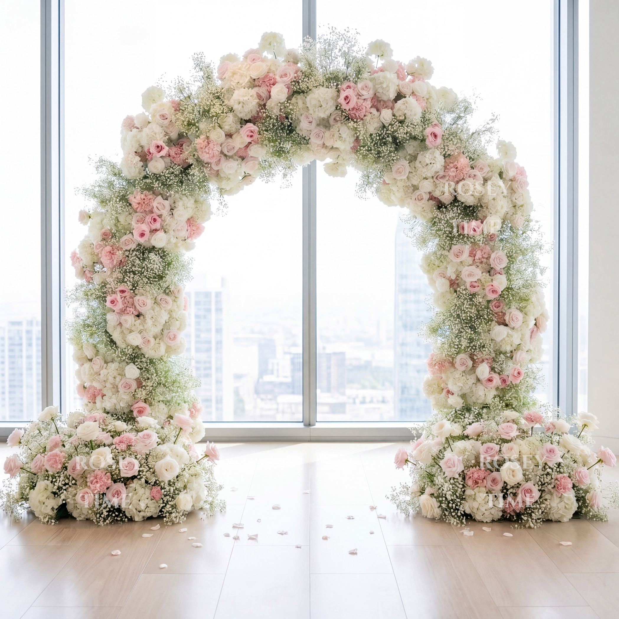 RoseyTime Blush Pink Flower Arch n-shape Round Arch #RTA481