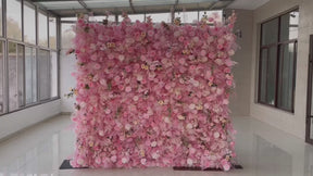 Roseytime 5D Pink Flower Wall Roll Up Fabric Back #RTW047