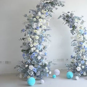 Roseytime Dusty Blue Flower Pillars Arch with Frame #RTP007