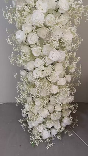 RoseyTime Wedding Flower Round Arch White Rose Hydrangea Fabric Back 6.6*8ft/8*8ft