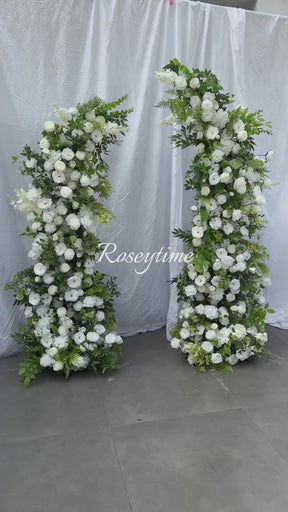 Roseytime Floral Pillars Arch Green White Flowers with Frame #RTP019