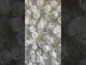 Roseytime 3D White Roses Flower Wall Roll Up Fabric Back #RTW033