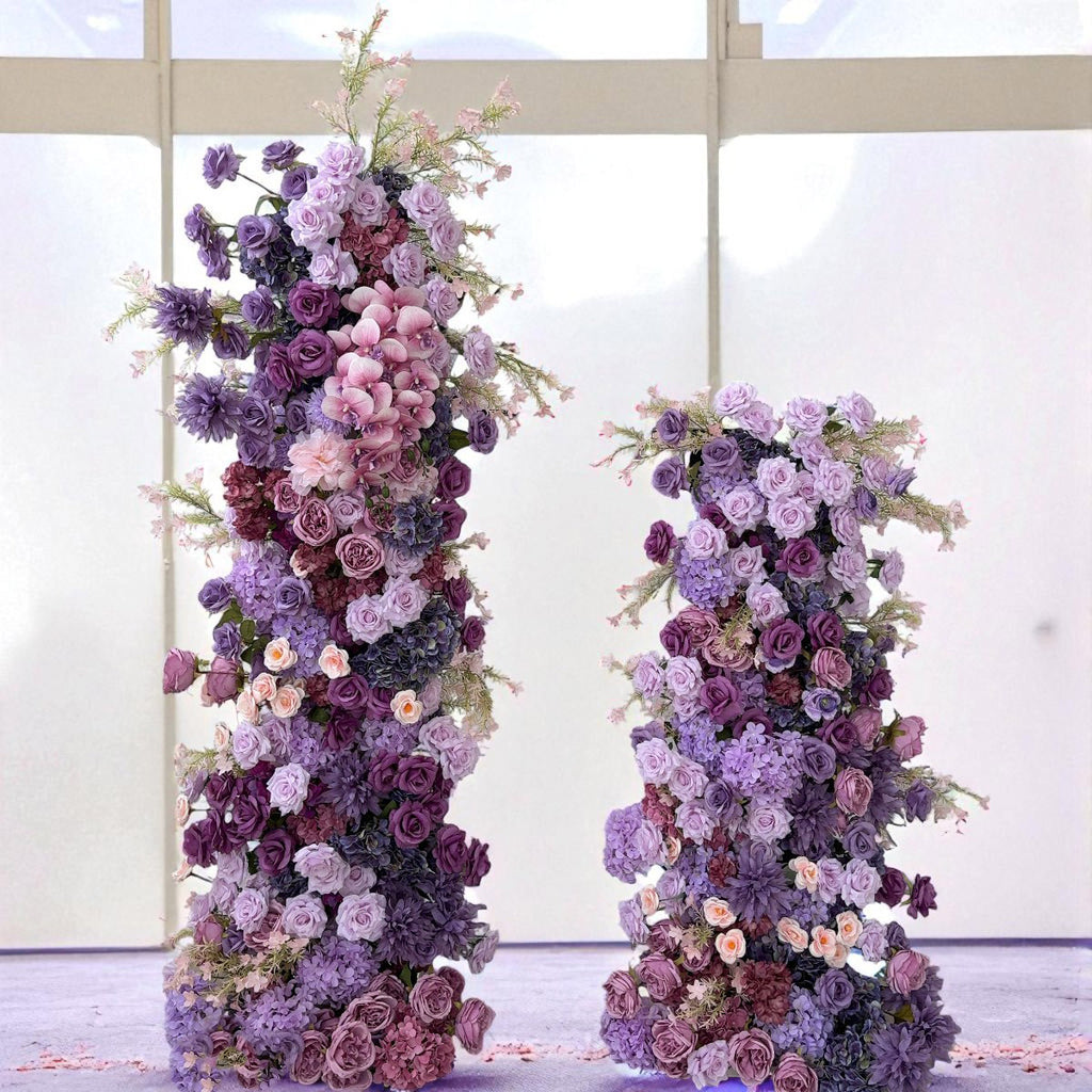 Roseytime Purple Flower Pillars Set with Frame For Wedding Party Decor