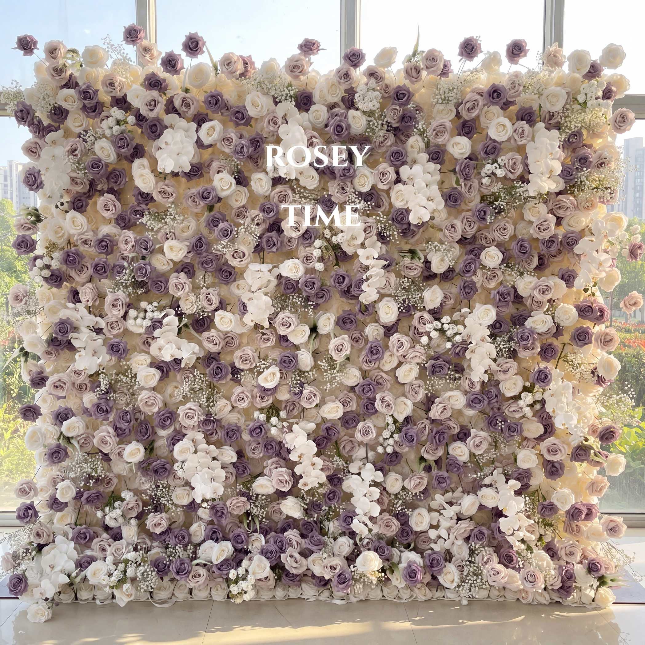 Roseytime 5D Purple&White Baby's Breath Flower Wall Rolling Up Fabric Back #RTW050