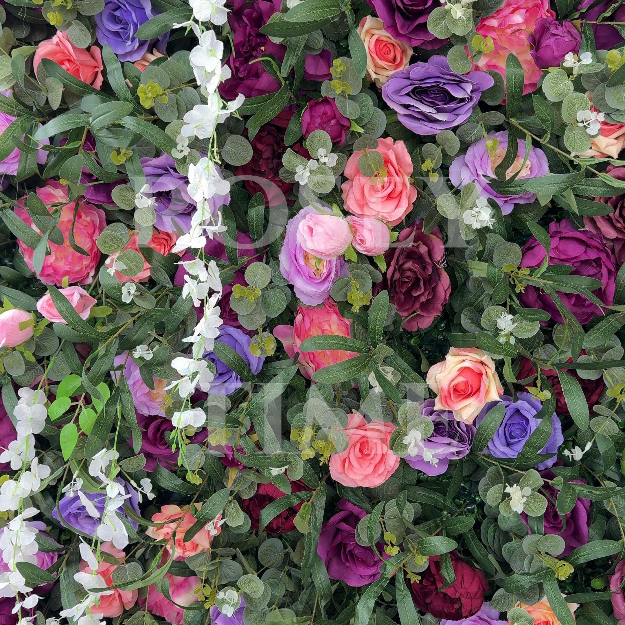 Roseytime 5D Purple Greenery Flower Wall Roll Up Fabric Back #RTW335