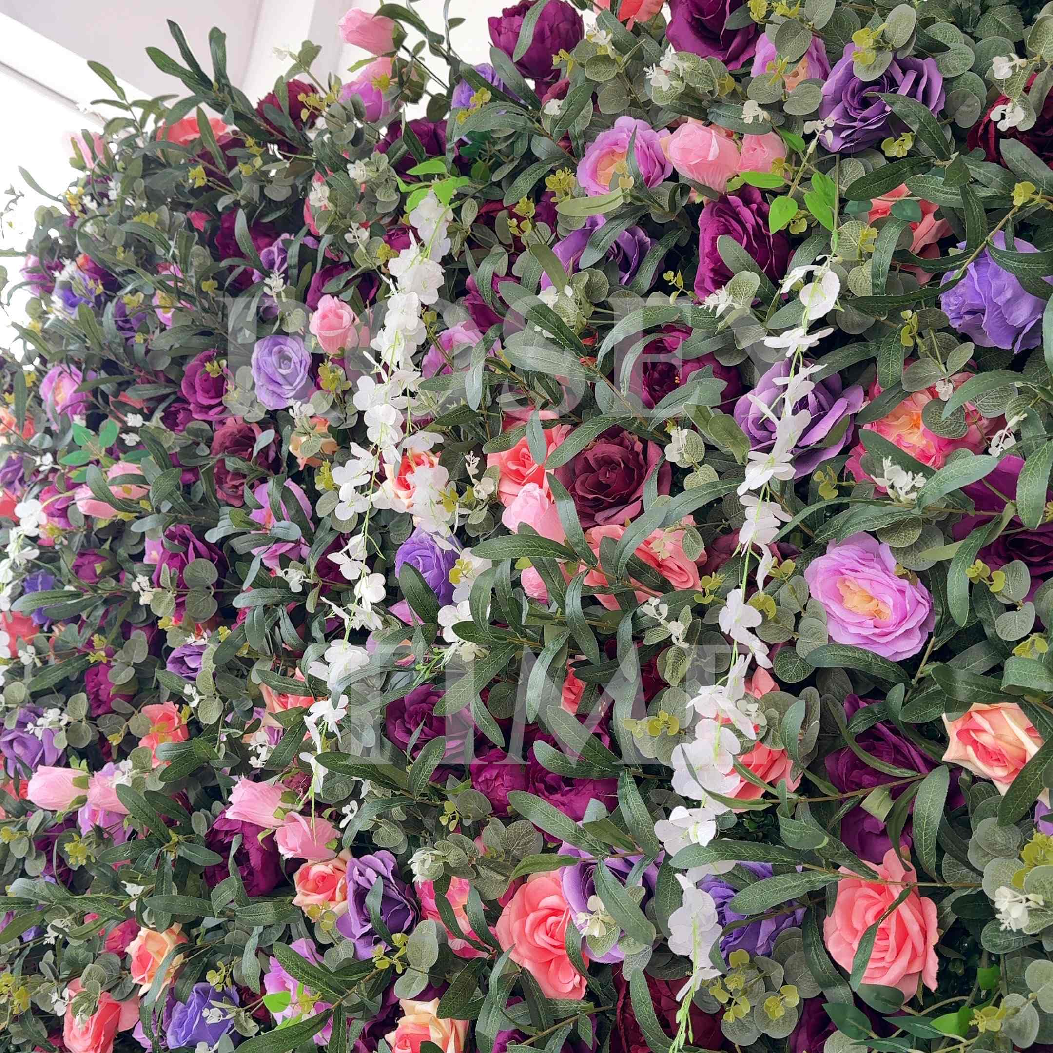 Roseytime 5D Purple Greenery Flower Wall Roll Up Fabric Back #RTW335