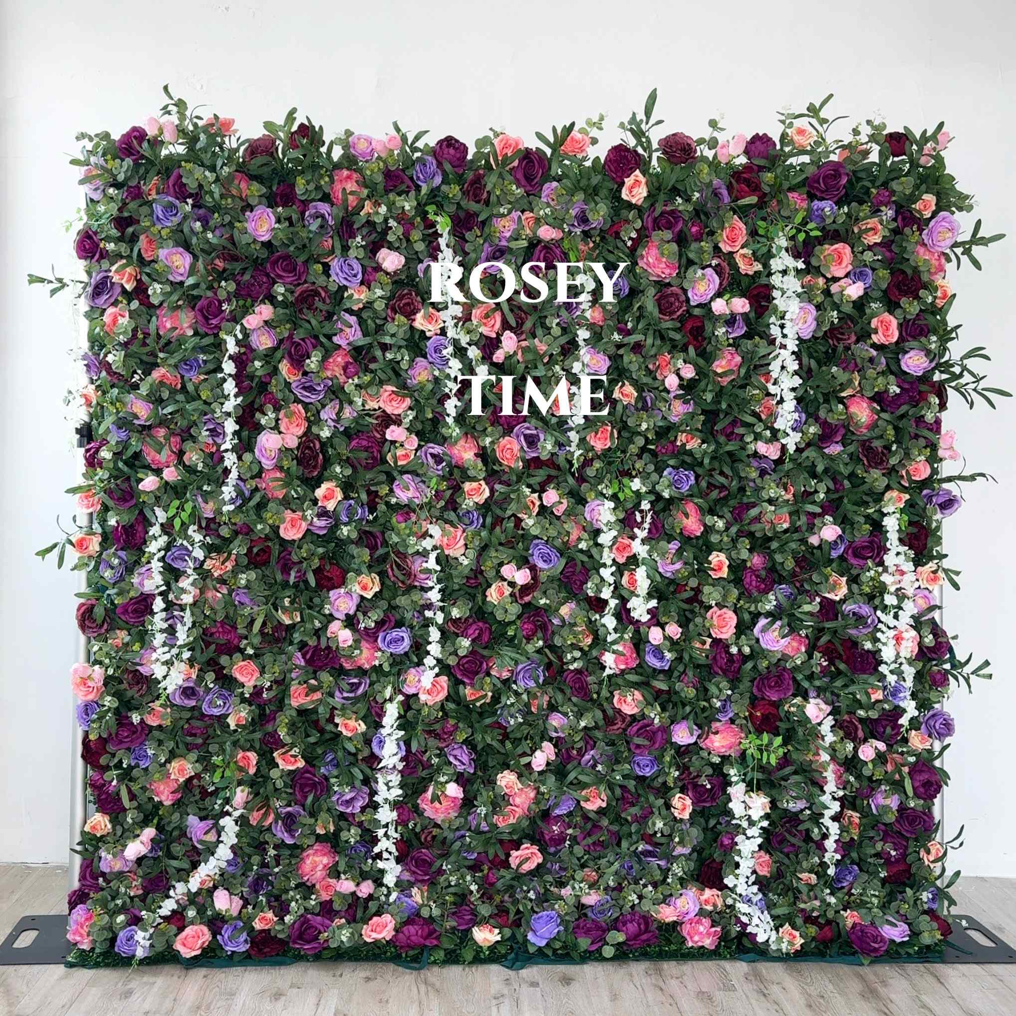 Roseytime 5D Purple Greenery Flower Wall Roll Up Fabric Back #RTW335