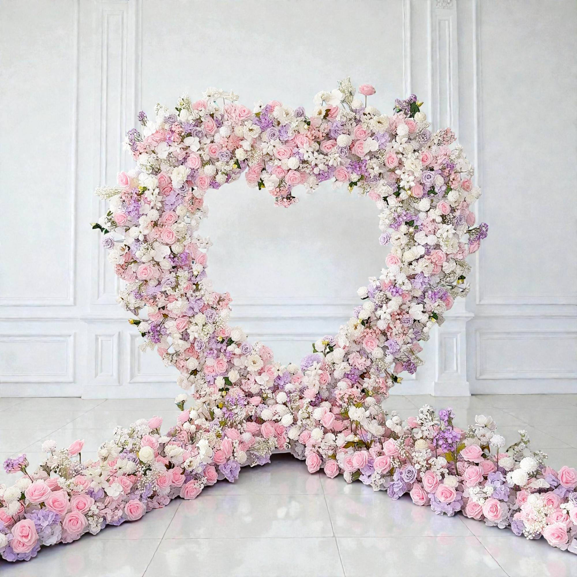 RoseyTime Purple&Pink Heart Flower Arches With Frame Fabric Back #RTA387