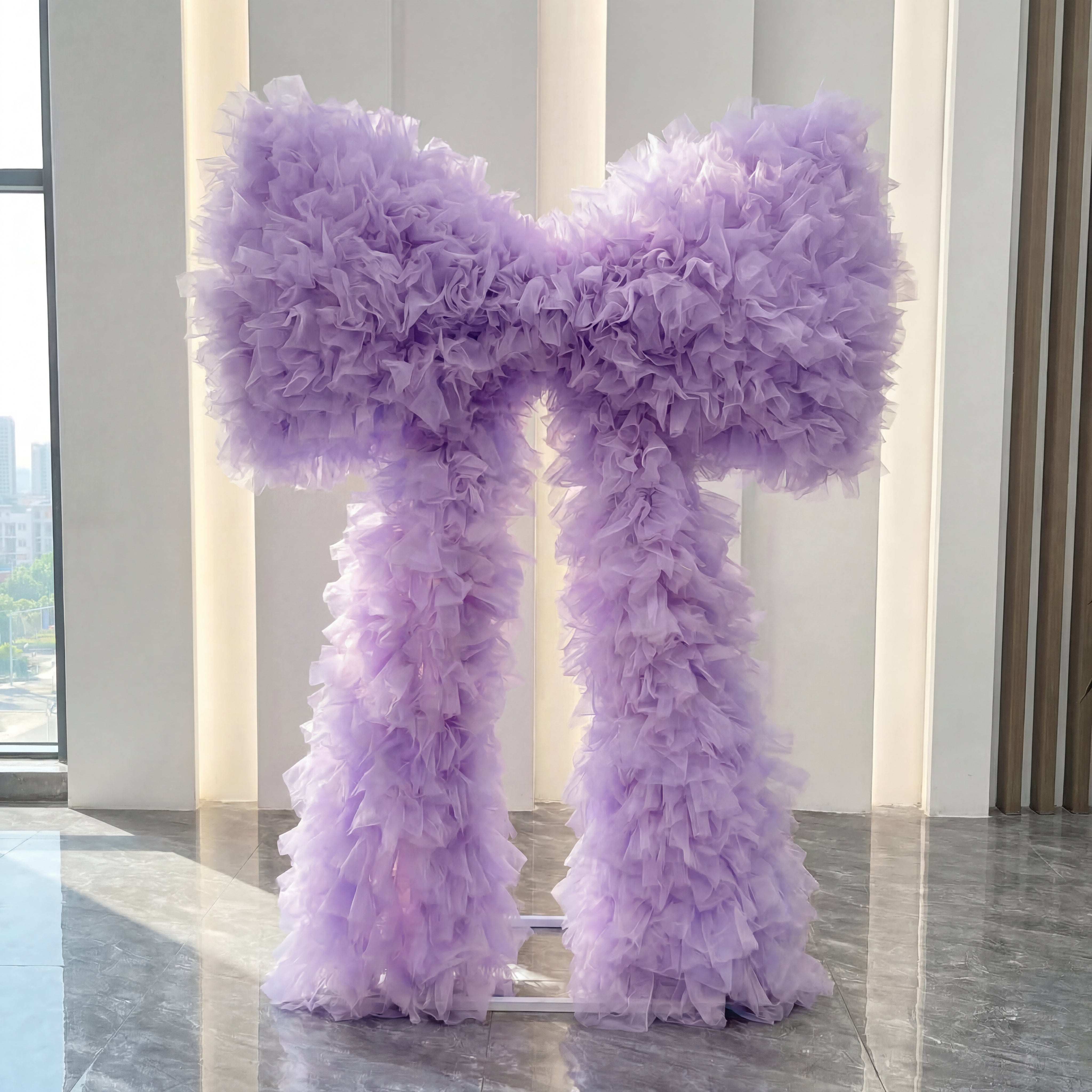 Roseytime Purple Tulle Bow Backdrop Wall Roll Up Fabric Back #RTW406
