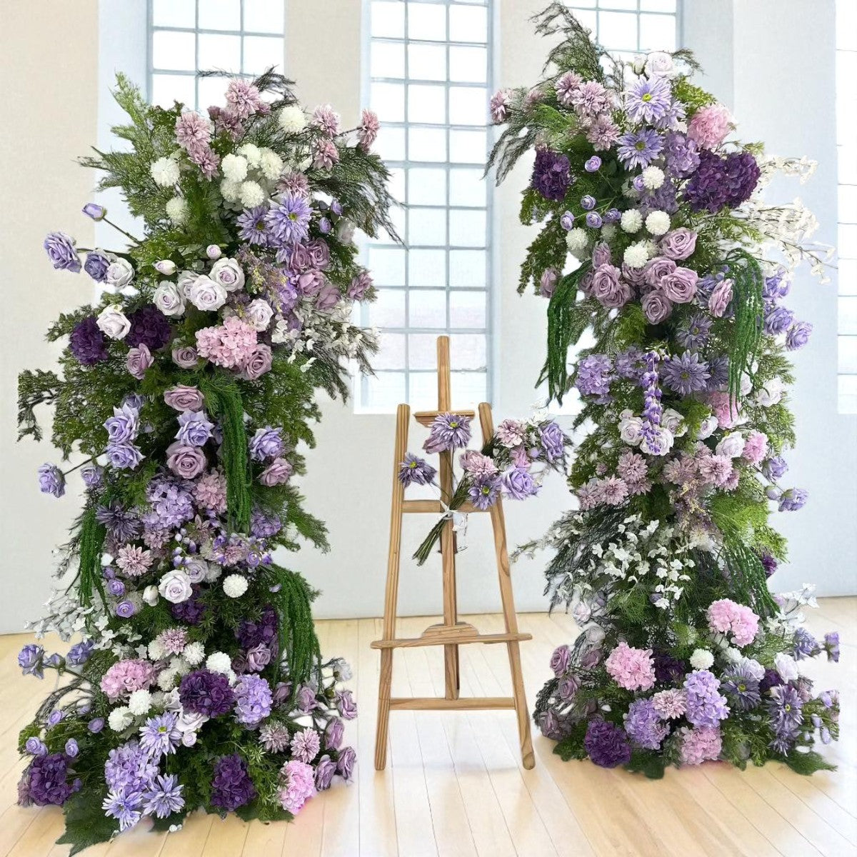 Roseytime Purple Flower Pillars Arch with Frame #RTP102