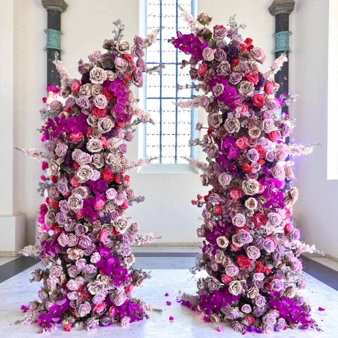 Roseytime Purple Flower Pillars Arch with Frame #RTP107