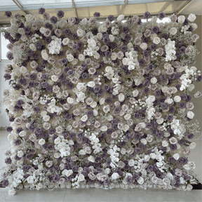 Roseytime 5D Artificial Flower Wall Purple&White Baby's Breath Rolling Up Backdrop Decor for Event