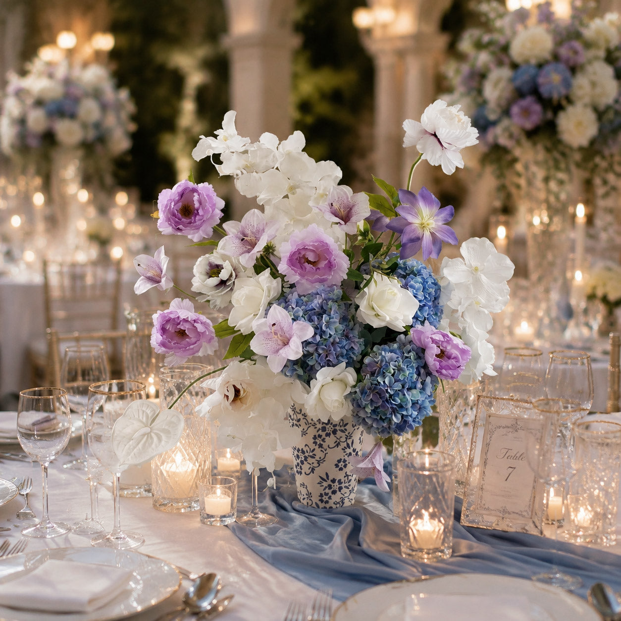 Roseytime White&Purple Amara Table Flower Arrangement #RTT036