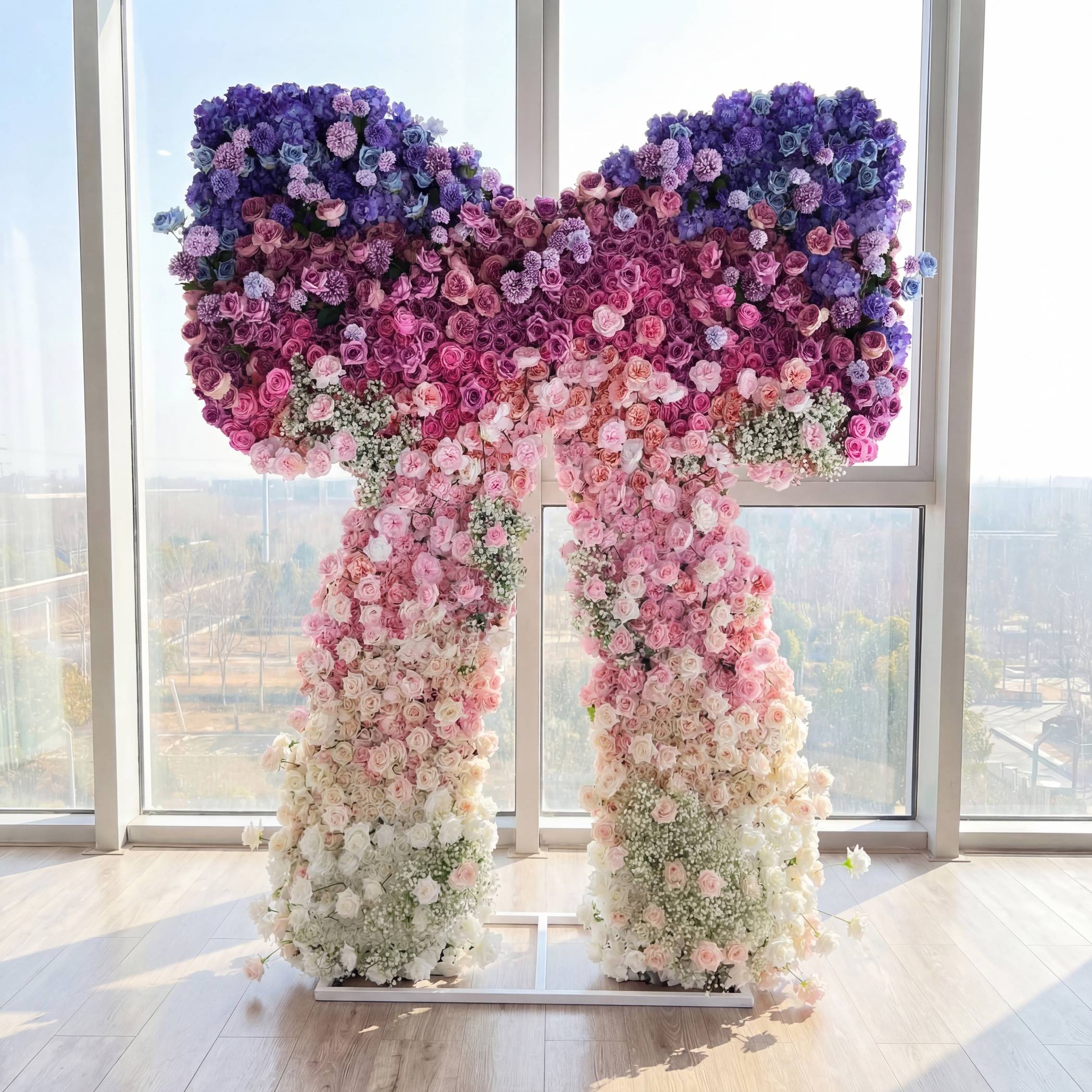 Roseytime Gradient Rainbow Bow Flower Wall Roll Up Fabric Back #RTW439