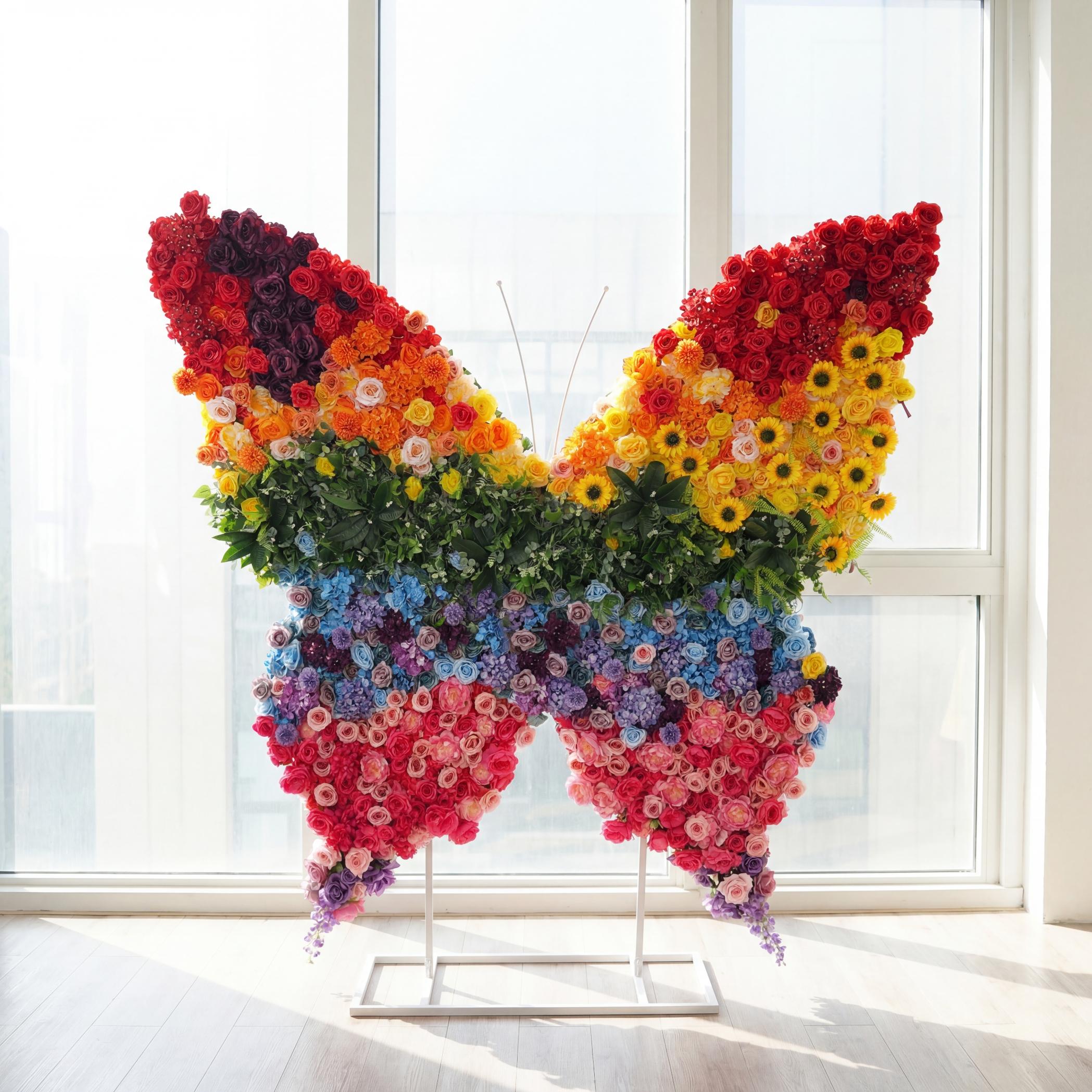 Roseytime Rainbow Butterfly Flower Wall Roll Up Fabric Back #RTW416