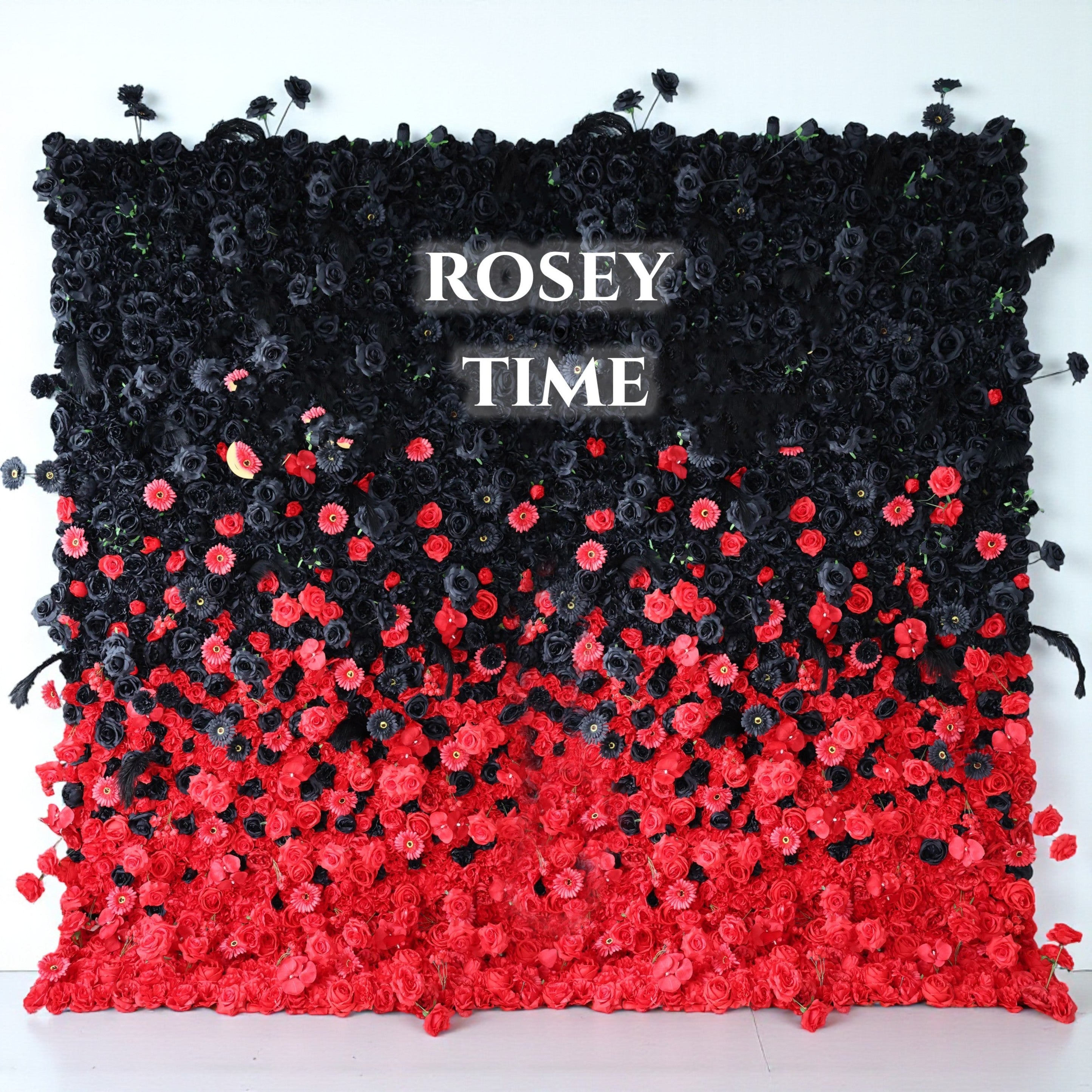 Roseytime 3D Red&Black Flower Wall Roll Up Fabric Back #RTW336