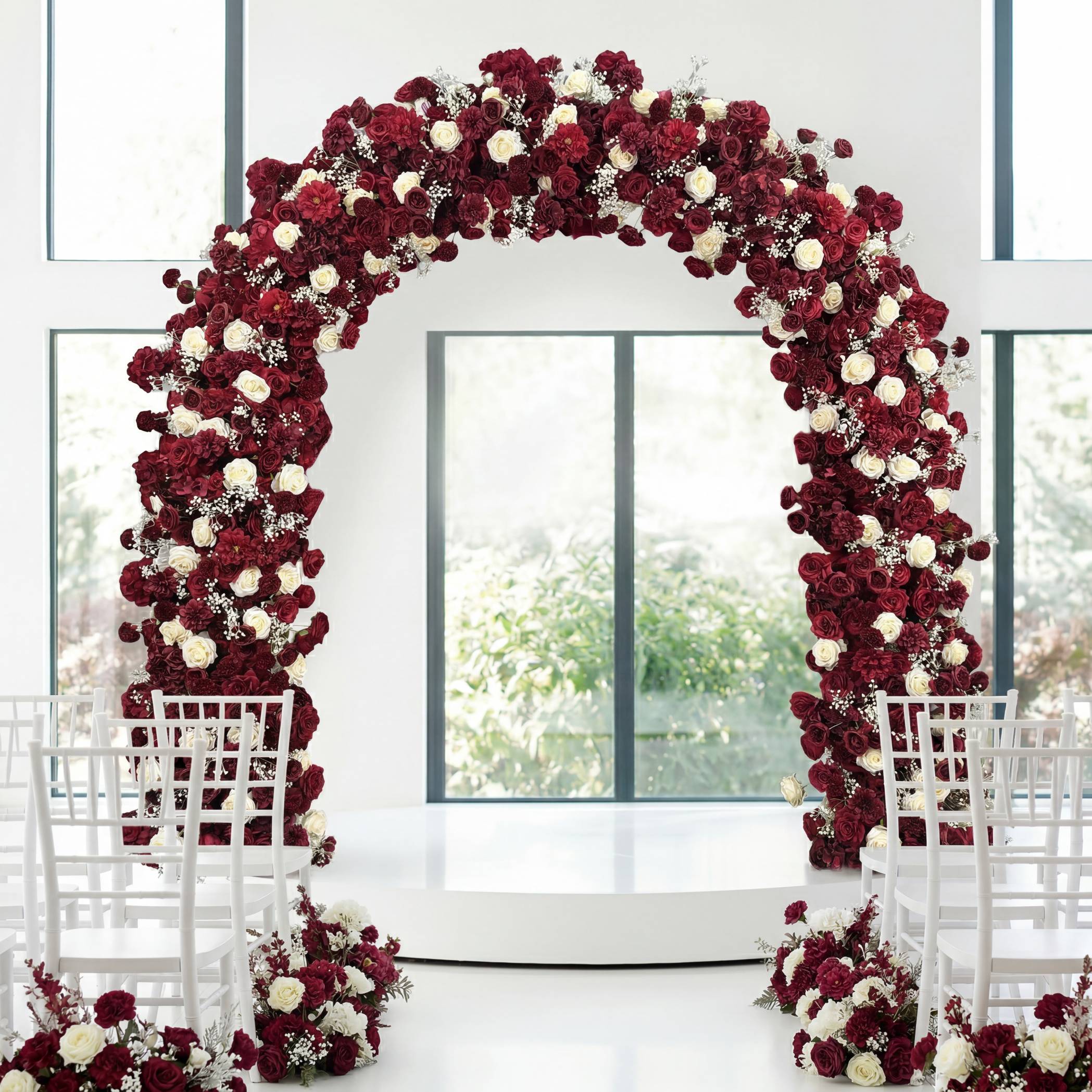 RoseyTime Dark Red Flower Arch n-shape Round Arch #RTA129