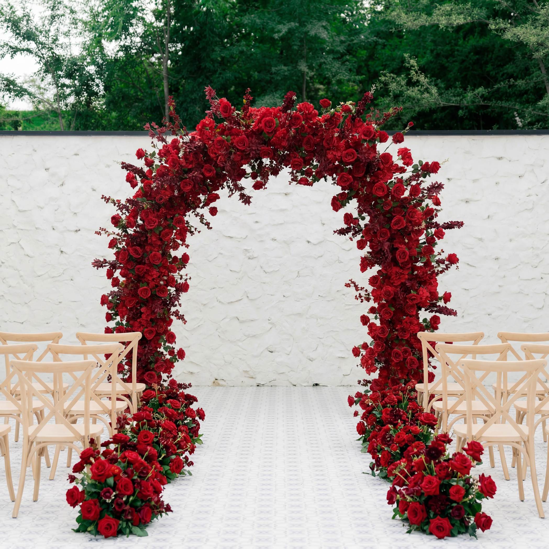 RoseyTime Red Flower Round Arch With Frame #RTA094