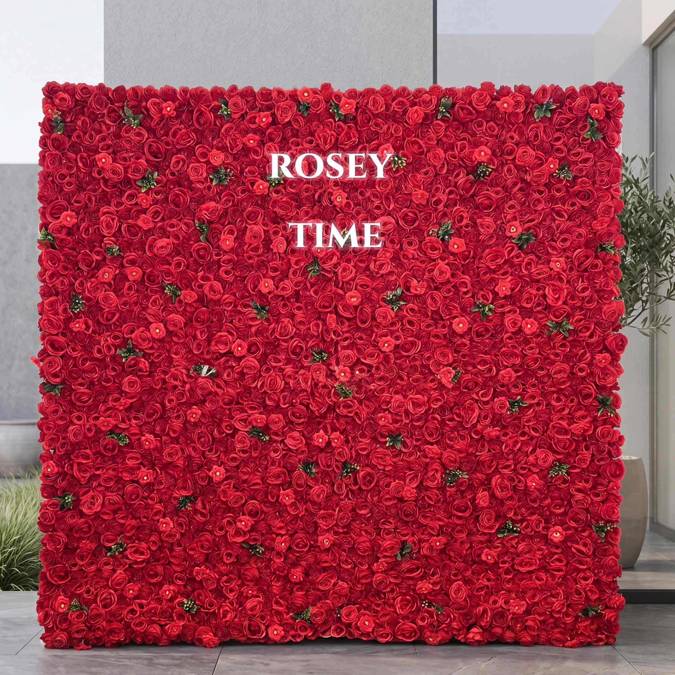 Roseytime 2D Red Flower Wall Rolling Up Fabric Back #RTW016