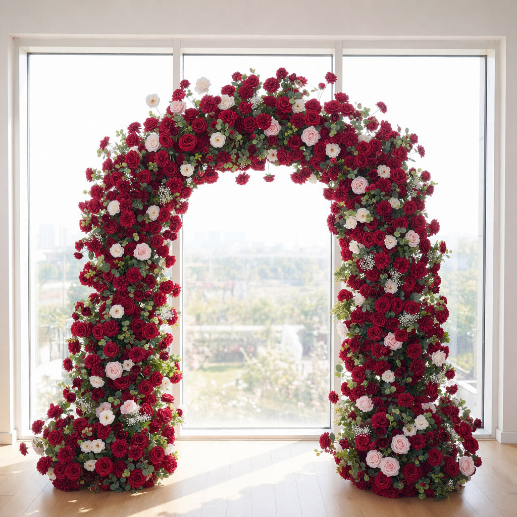 RoseyTime Velvet Red Flower Arch n-shape Round Arch #RTA497