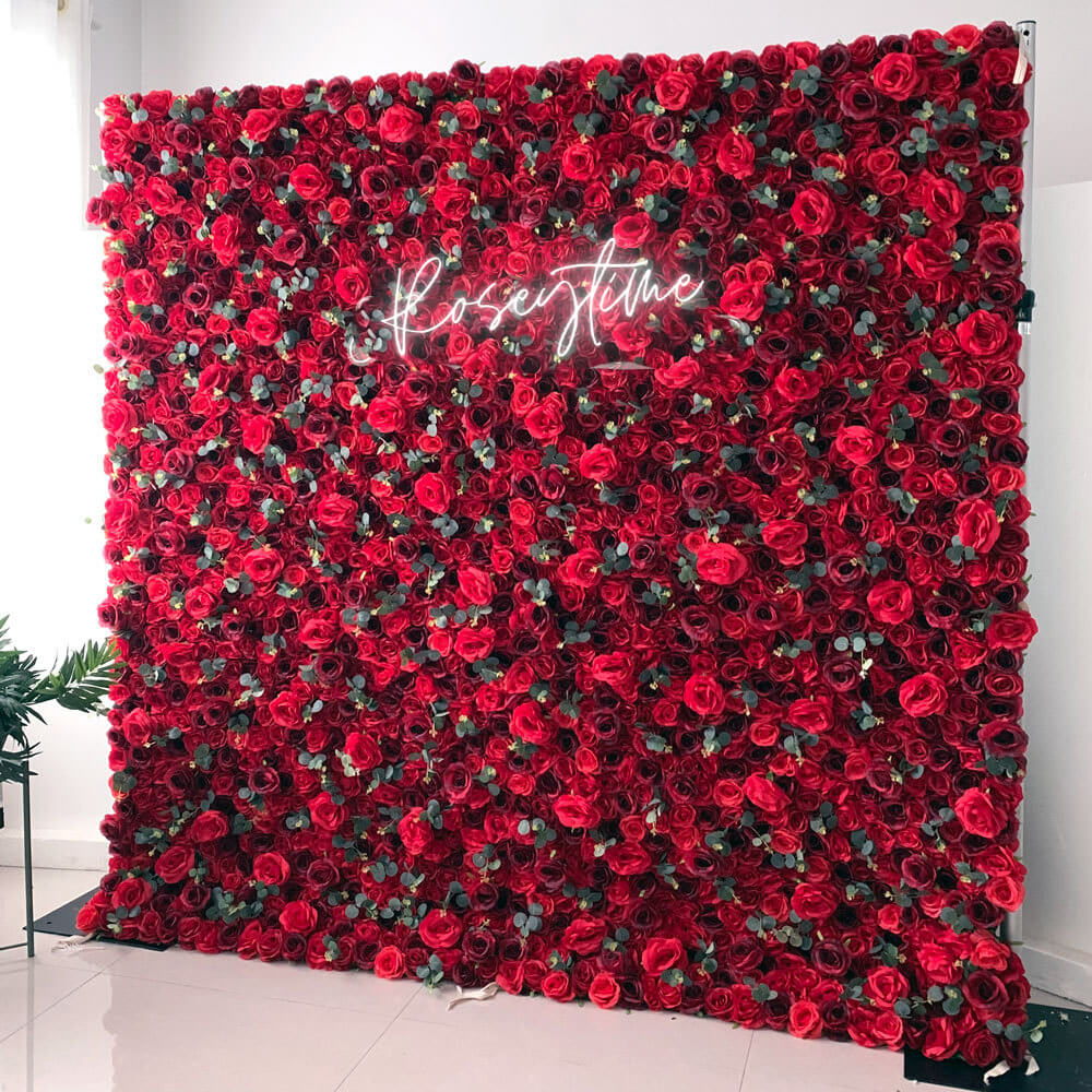 Roseytime 3D Red Flower Wall Roll Up Fabric Back #RTW109