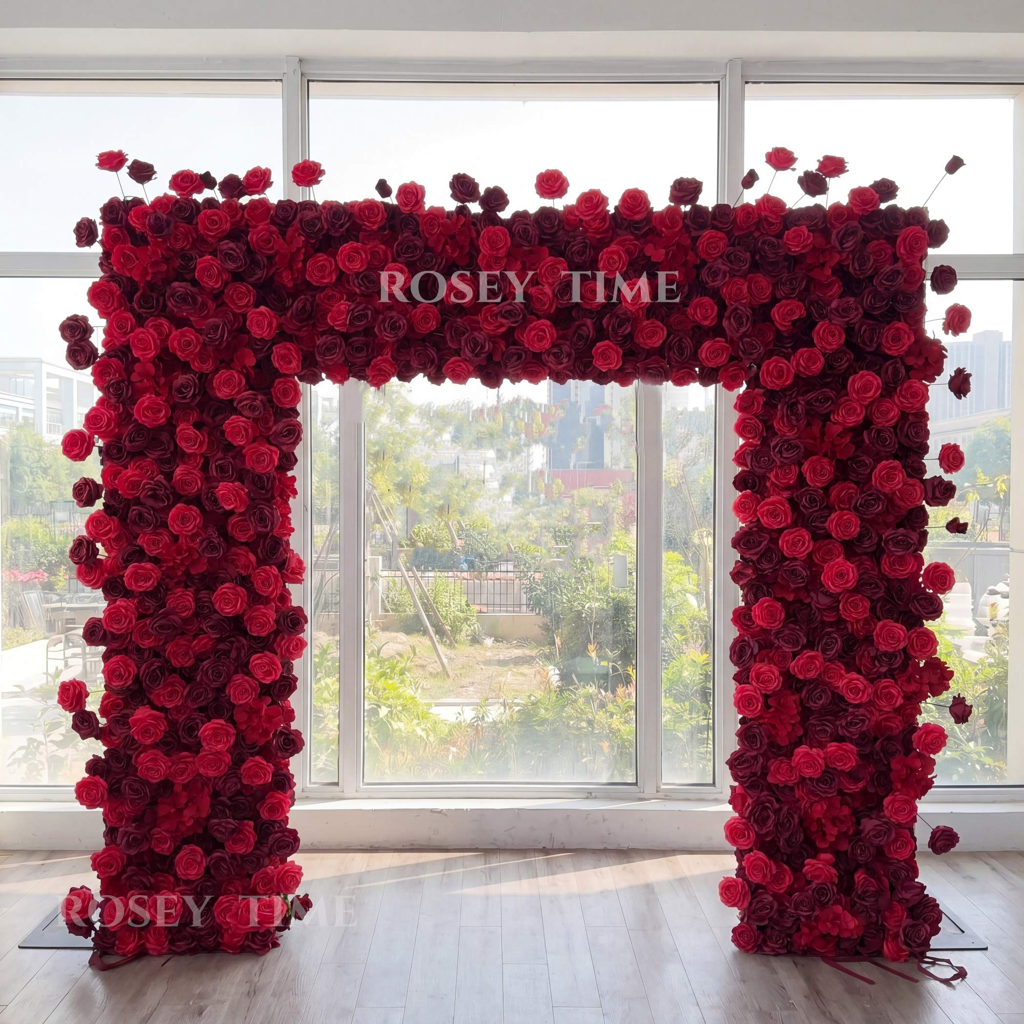 Roseytime Red Roses Square Flower Arch Fabric Back#RTA470
