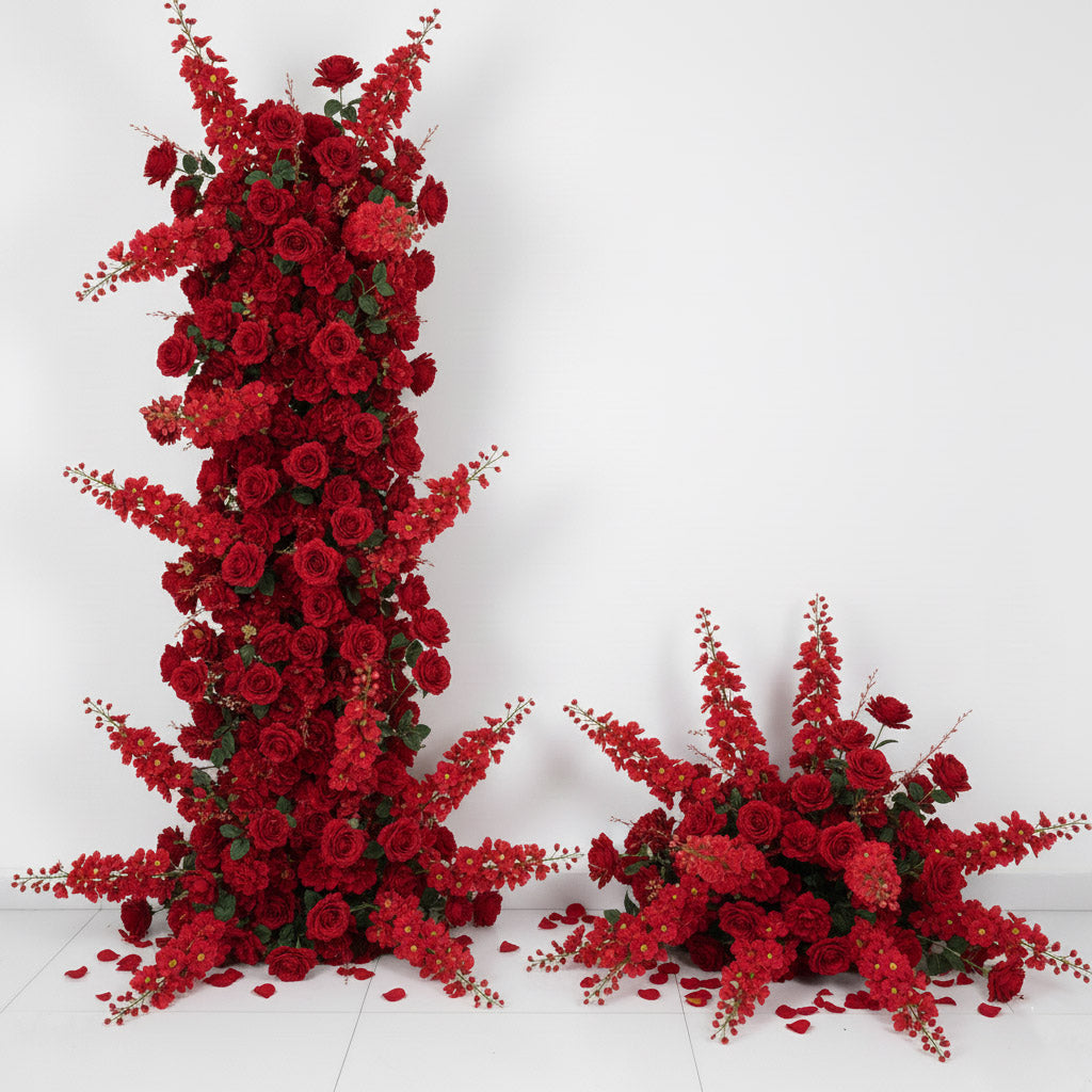 Roseytime  Red Flower Pillars Set with Frame #RTP111