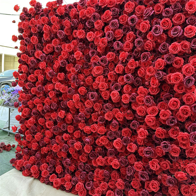 Roseytime 5D Red Roses Flower Wall Roll Up Fabric Back #RTW150