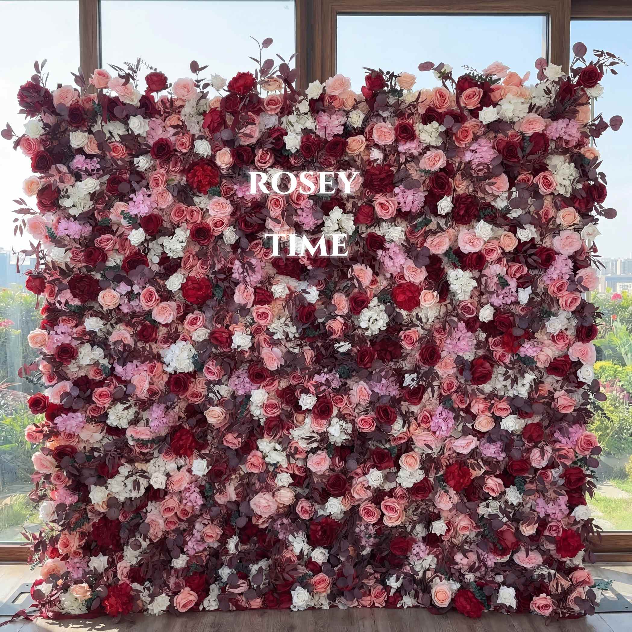 Roseytime 5D Red&Pink Flower Wall Roll Up Fabric Back #RTW264