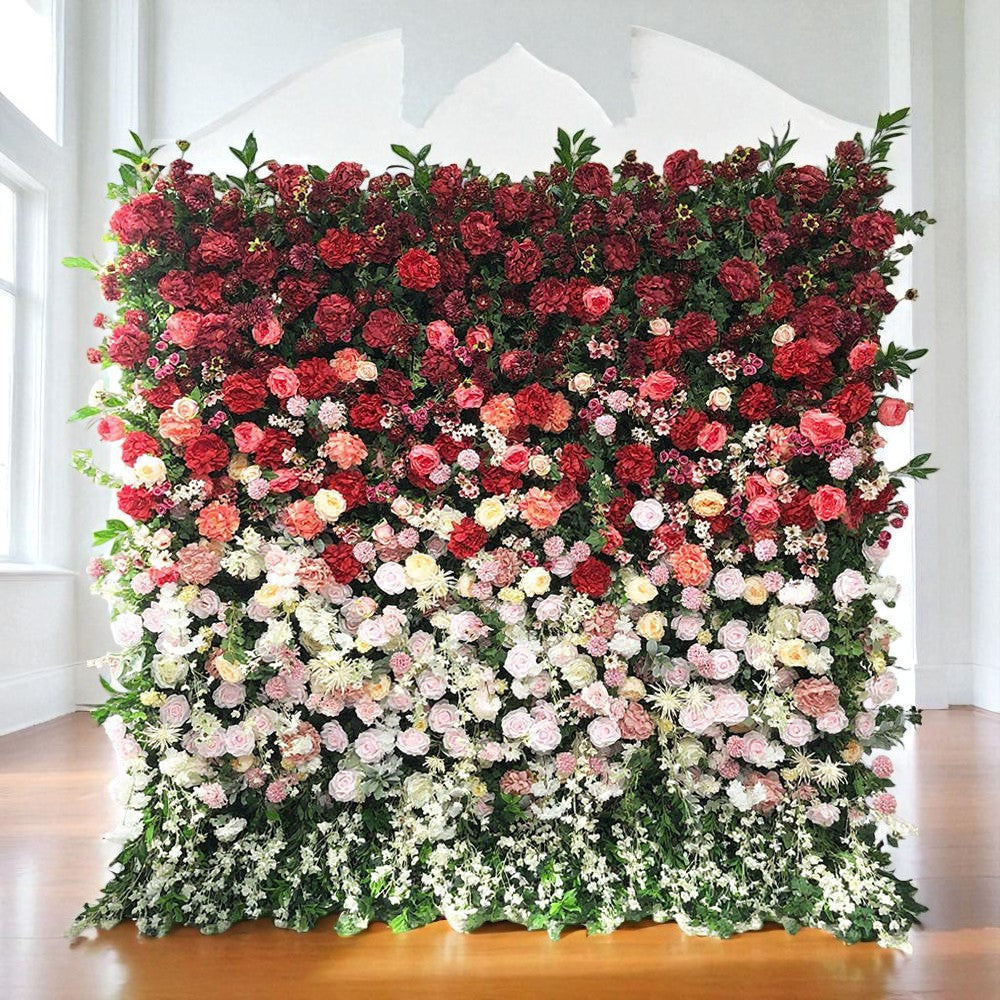 Roseytime 5D Red Gradient Flower Wall Roll Up Fabric Back #RTW351