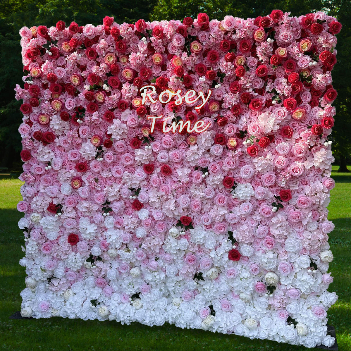 Roseytime 3D Pink Gradient Flower Wall Roll Up Fabric Back#RTW038