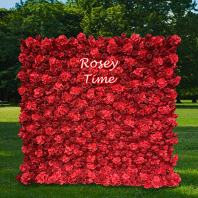 Roseytime 3D Red Flower Wall Roll Up Fabric Back#RTW018