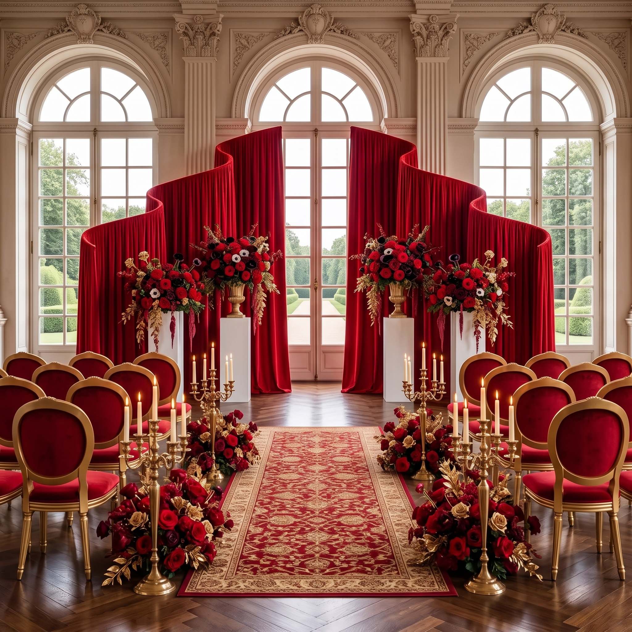 RoseyTime Red Colors Wavy/Wave Wedding Backdrop Drapes Set 16pc