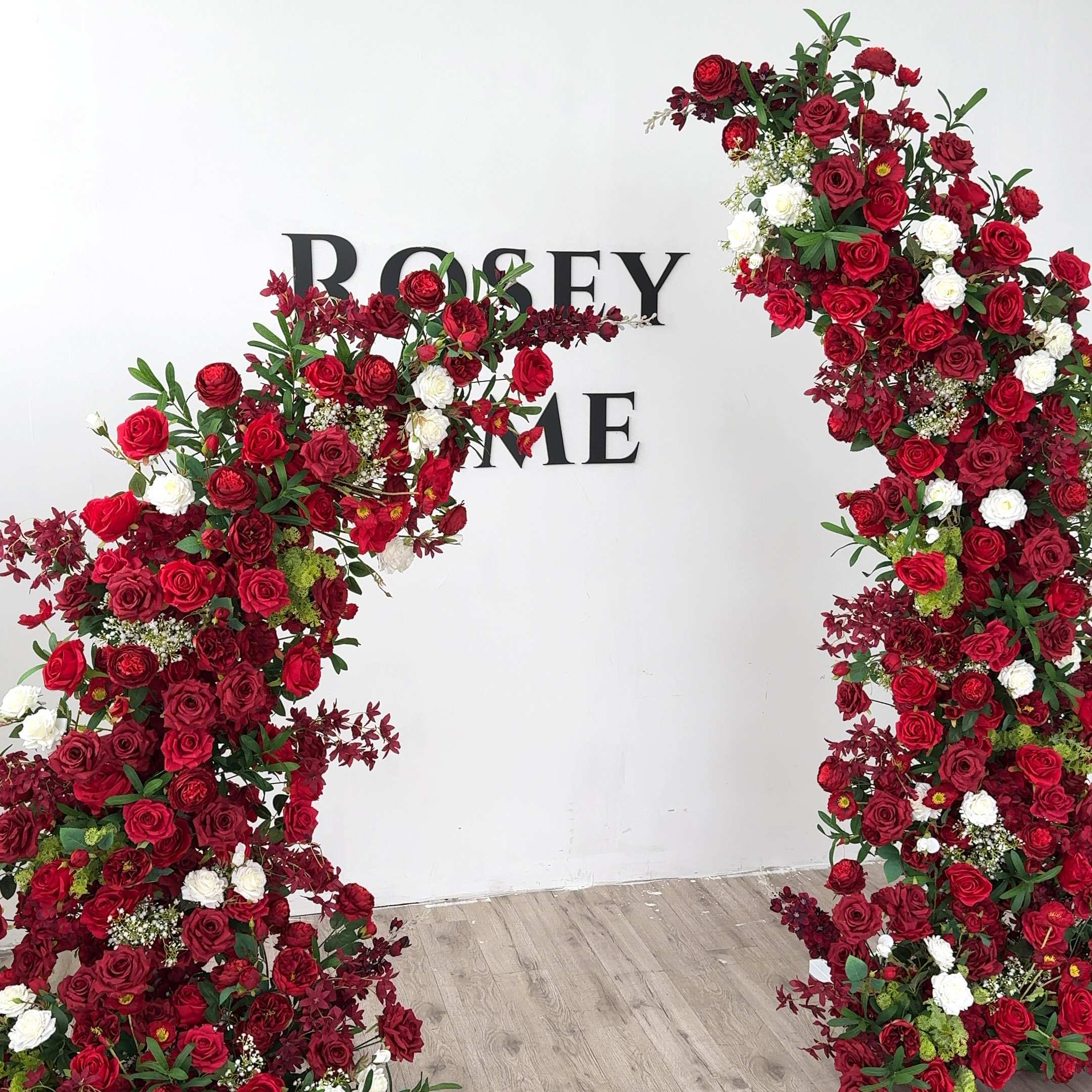 Roseytime Red&White Flower Pillars Arch with Frame #RTP114