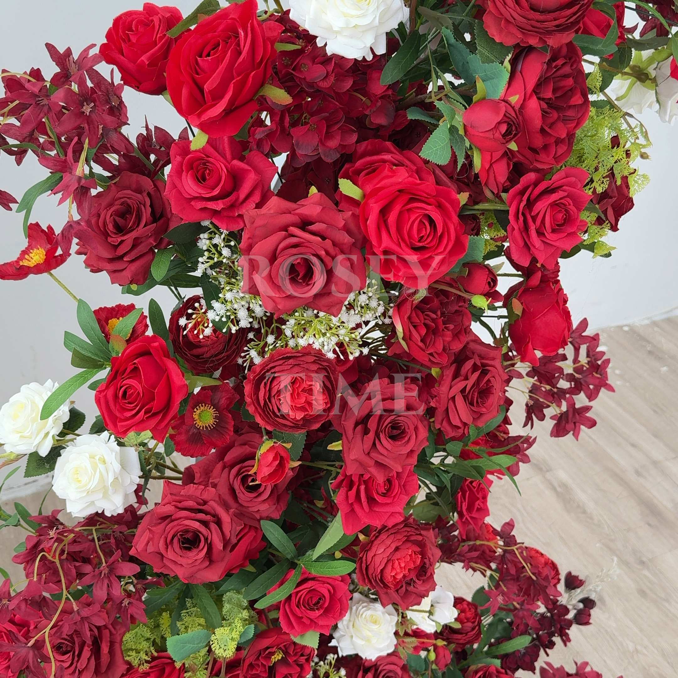 Roseytime Red&White Flower Pillars Arch with Frame #RTP114