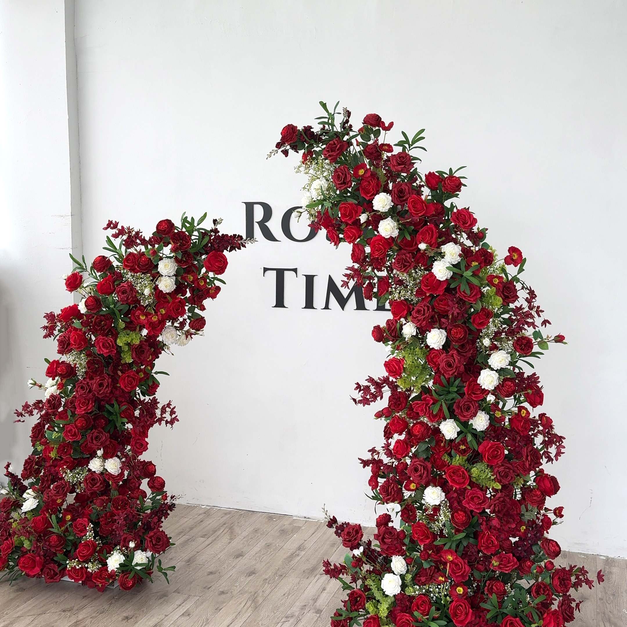 Roseytime Red&White Flower Pillars Arch with Frame #RTP114