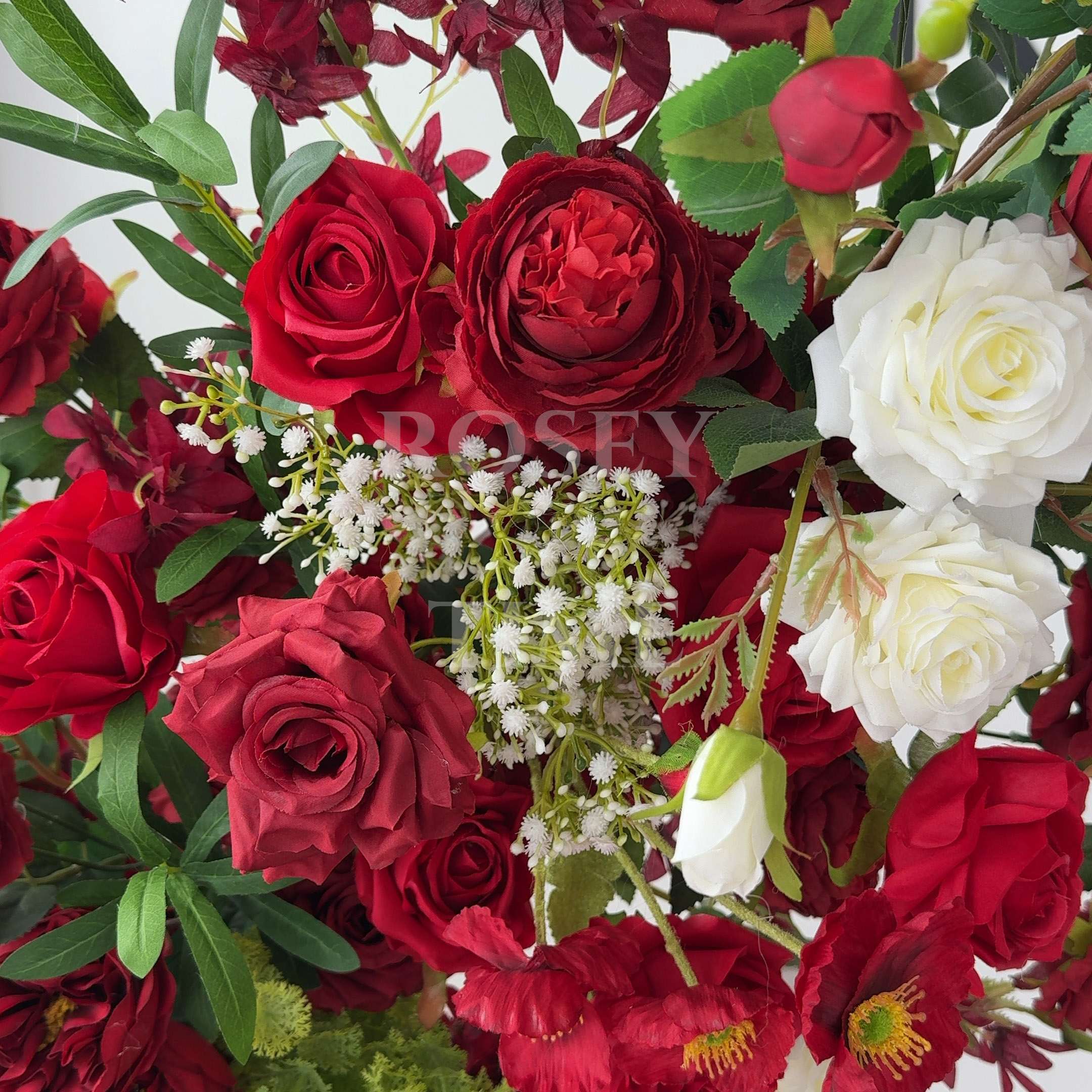 Roseytime Red&White Flower Pillars Arch with Frame #RTP114