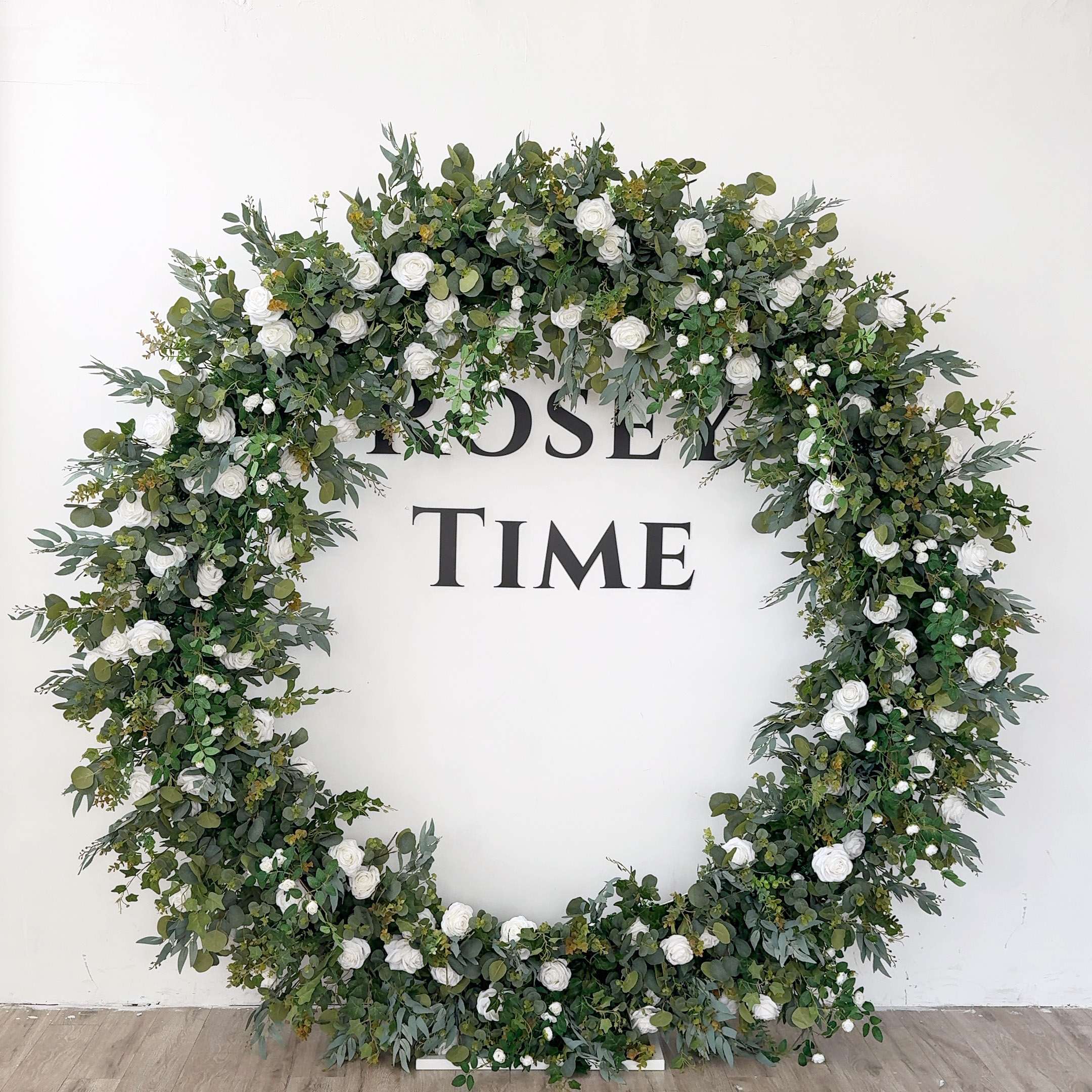 RoseyTime White&Green Flower Circle Arch Fabric Back #RTA384